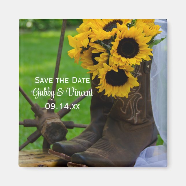 Aimant Bottes rustiques de Tournesols Boots Sauvez la dat (Devant)