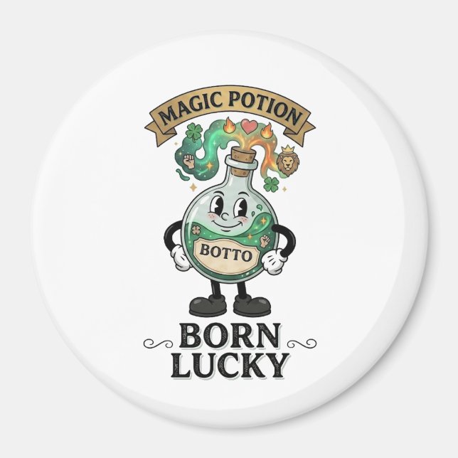 Aimant Botto Born Lucky Magic Potion Retro Cartoon Mascot (Devant)