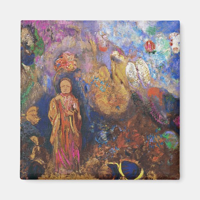 Aimant Bouddha et fleur par Odilon Redon (Devant)