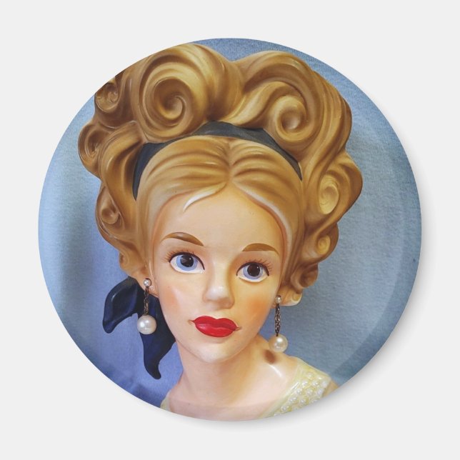 Aimant Bouffant Cheveux Lady Head Vase Big Blue Eyes (Devant)
