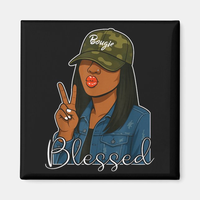 Aimant Bougie Blessed Camo Hat Christian Black Woman  (Devant)