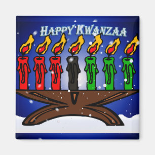 Aimant Bougie Kwanzaa Kinara avec neige et salut