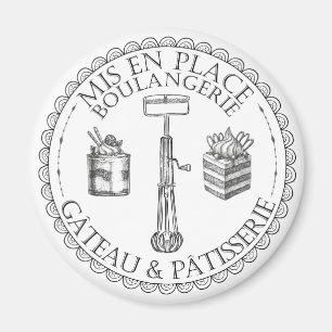 Aimant Boulangerie de pâtisserie Vintage noire et blanch