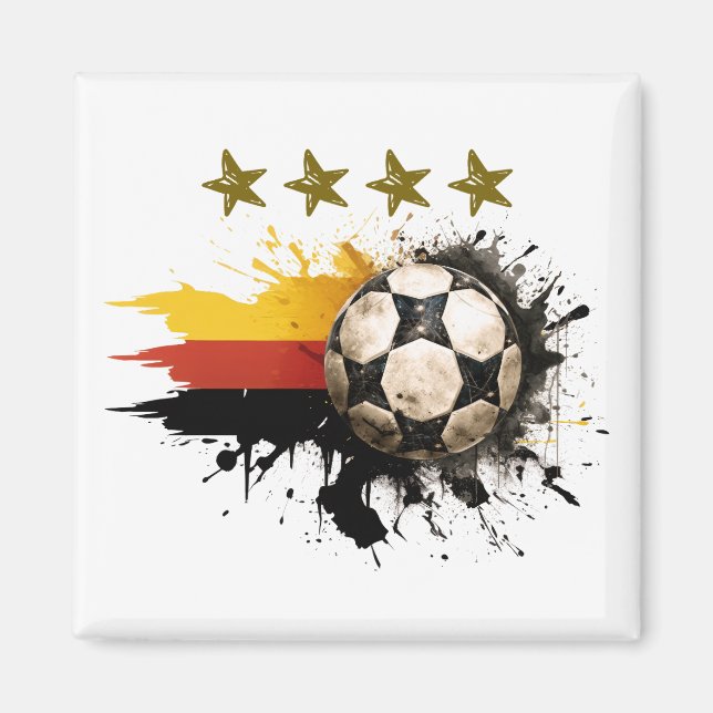 Aimant Boule de football avec drapeau allemand et quatre  (Devant)