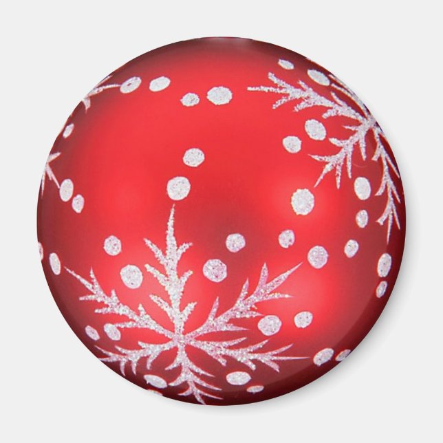 Aimant Boule de Noël rouge à cristal au neige (Devant)