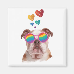 Aimant Bouledogue anglais avec coeurs Saint-Valentin 