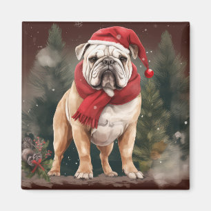 Aimant Bouledogue dans la neige de Noël