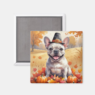 Aimant Bouledogue français dans les feuilles d'automne, A