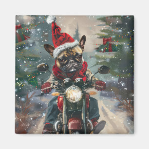 Aimant Bouledogue français faisant du moto à Noël