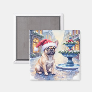 Aimant Bouledogue français Fontaine de la ville enneigée 