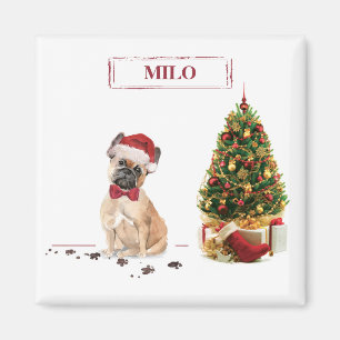 Aimant Bouledogue Français Noël drôle Chien avec Arbre