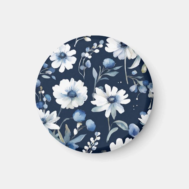 Aimant Bouquet de fleurs aquarelle élégante bleue (Devant)