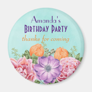 Aimant Bouquet de fleurs d'aquarelle Merci d'anniversaire