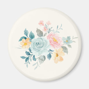 Aimant Bouquet de fleurs rose et bleu élégant