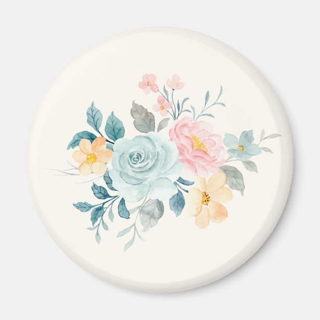 Aimant Bouquet de fleurs rose et bleu élégant (Devant)