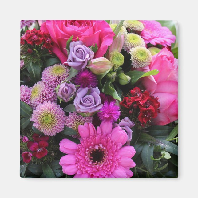 Aimant Bouquet de fleurs roses et violettes (Devant)