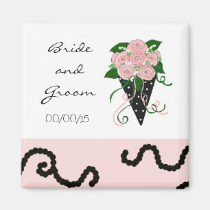 Aimant Bouquet de mariage élégant rose et noir
