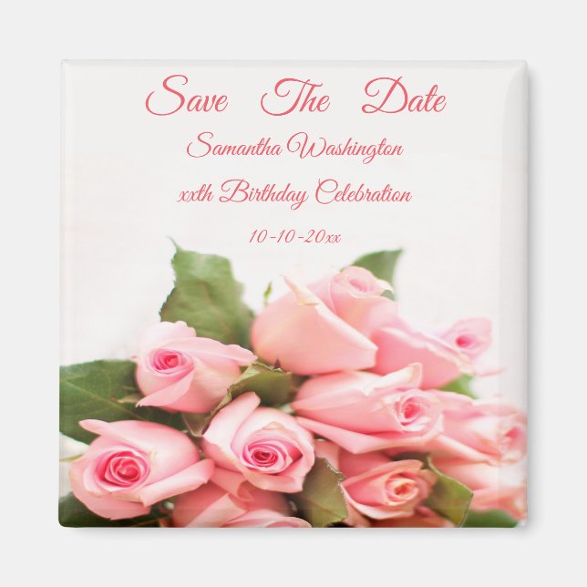 Aimant Bouquet de rose romantique Anniversaire Enregistre (Devant)