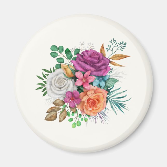 Aimant Bouquet floral rose, orange et blanc (Devant)