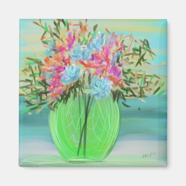 Aimant Bouquet Floral Vert Art original (Devant)