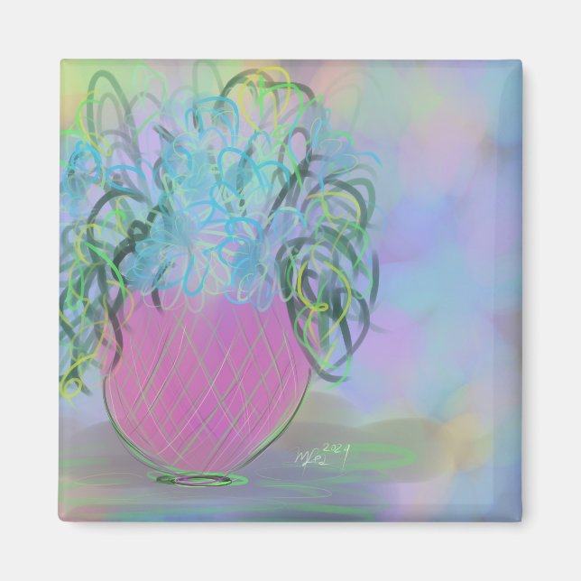 Aimant Bouquet rose et bleu clair Art original (Devant)