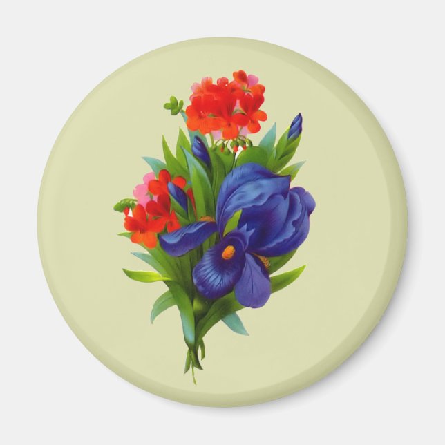 Aimant Bouquet vintage bleu Iris (Devant)