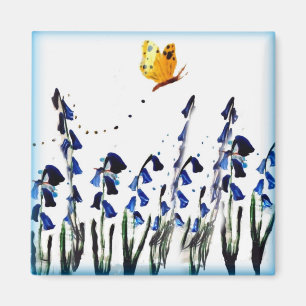 Aimant Bouteille Bleu Papillon Printemps Floral