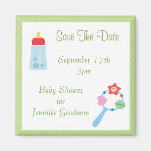 Aimant Bouteille & Rattle Sauvez Le Baby shower Date
