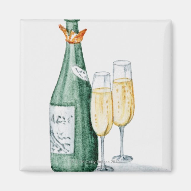 Aimant Bouteilles de champagne et deux verres (Devant)