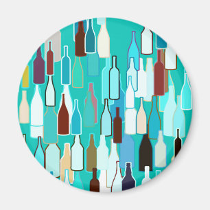 Aimant Bouteilles de vin, multicolores, fond turquoise