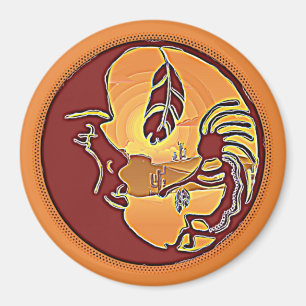 Aimant Bouton paysage - Plume de lune Kokopelli 1