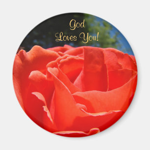 Aimant Boutons Dieu Vous Aime ! Rose Rouge de la Foi Béné