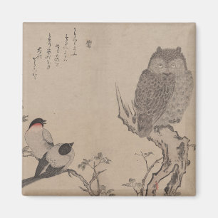 Aimant Bouvreuil et hibou à cornes - Kitagawa Utamaro