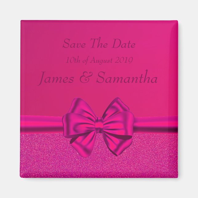 Aimant Bow En Satin Rose Chaud - Enregistrer La Date (Devant)