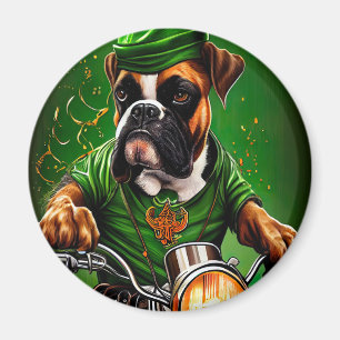 Aimant Boxer Chien Conduite Vélo St. Patrick's Day