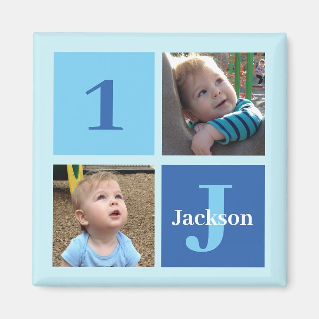 Aimant Boys Photo Collage Custom Blue Kids Photographie (Devant)