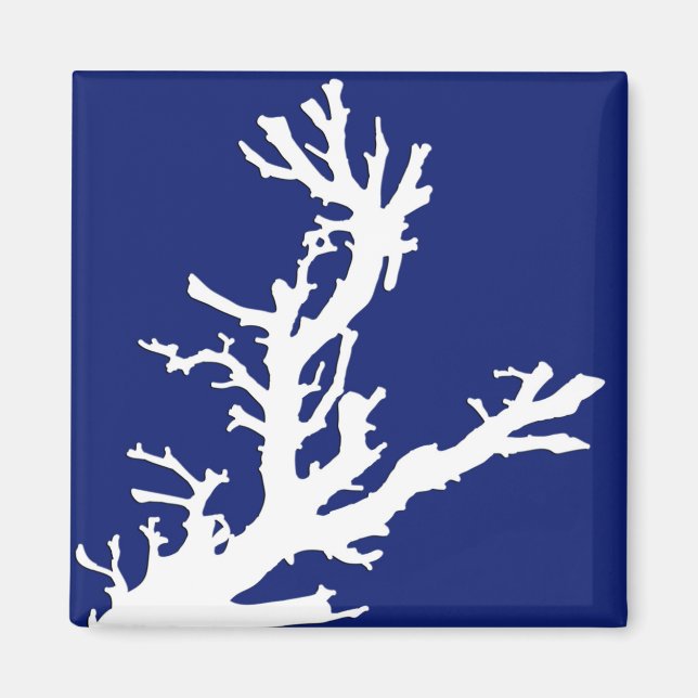 Aimant Branche corail - bleu marine et blanc (Devant)