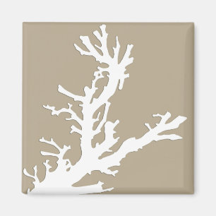 Aimant Branche de corail - blanc sur taupe