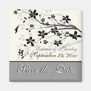 Aimant Branche Magnolia mariage gris noir Enregistrer la 
