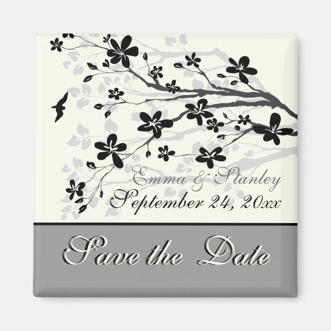 Aimant Branche Magnolia mariage gris noir Enregistrer la  (Devant)