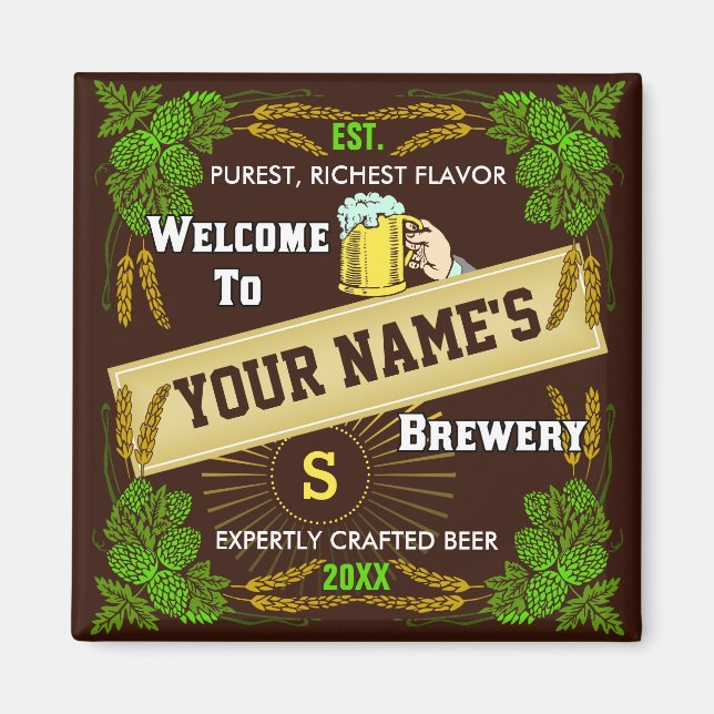Aimant Brasserie personnalisée Bienvenue : Hops Barley Be (Devant)