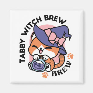Aimant Brassin de Sorcière Tigrée – Joli Chat d'Halloween