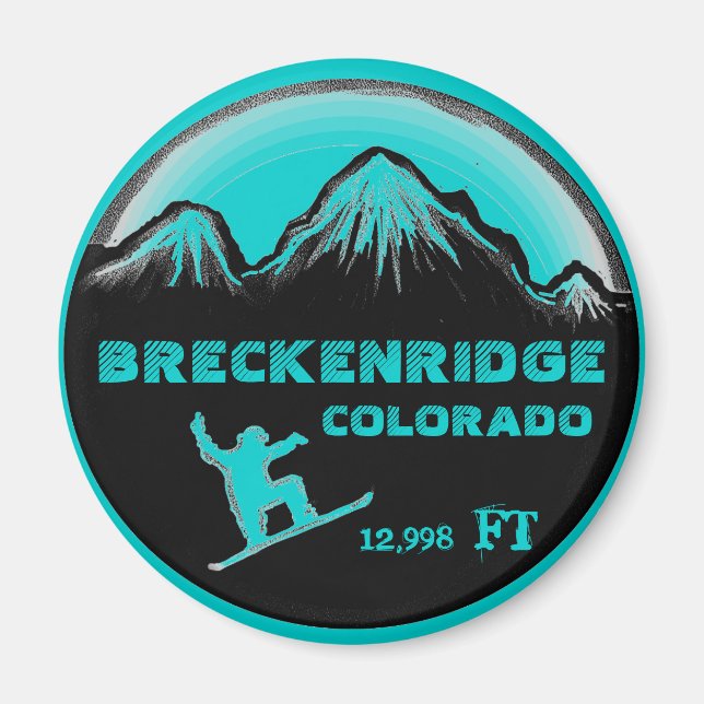 Aimant Breckenridge Colorado turquoise snowboard art aima (Devant)