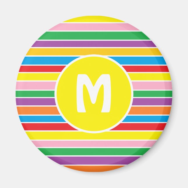 Aimant Bright Colorful Rainbow Striped Monogrammed (Devant)