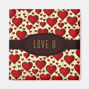Aimant Bright Red Romantic Hearts Motif Love U