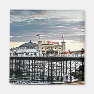 Aimant Brighton Pier et ciel nuageux Peinture numérique