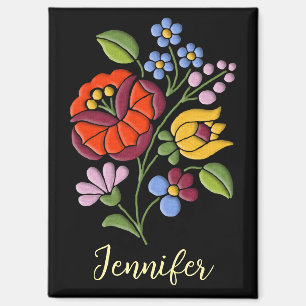 Aimant Broderie Kalocsa - Hongrois Folk Art noir