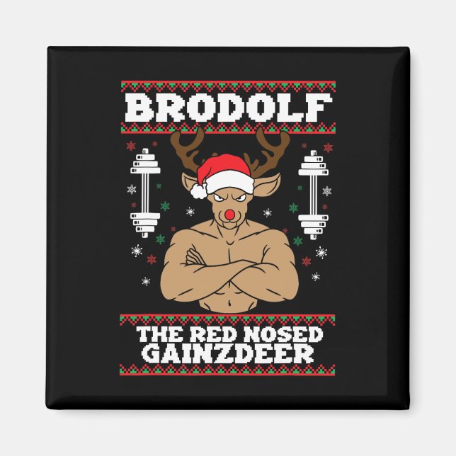 Aimant Brodolf Funny Christmas Buff Reindeer Gym Bodybuil (Devant)