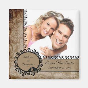 Aimant Brown Damask Inséparables Photo Save The Date Magn