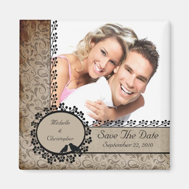 Aimant Brown Damask Inséparables Photo Save The Date Magn (Devant)